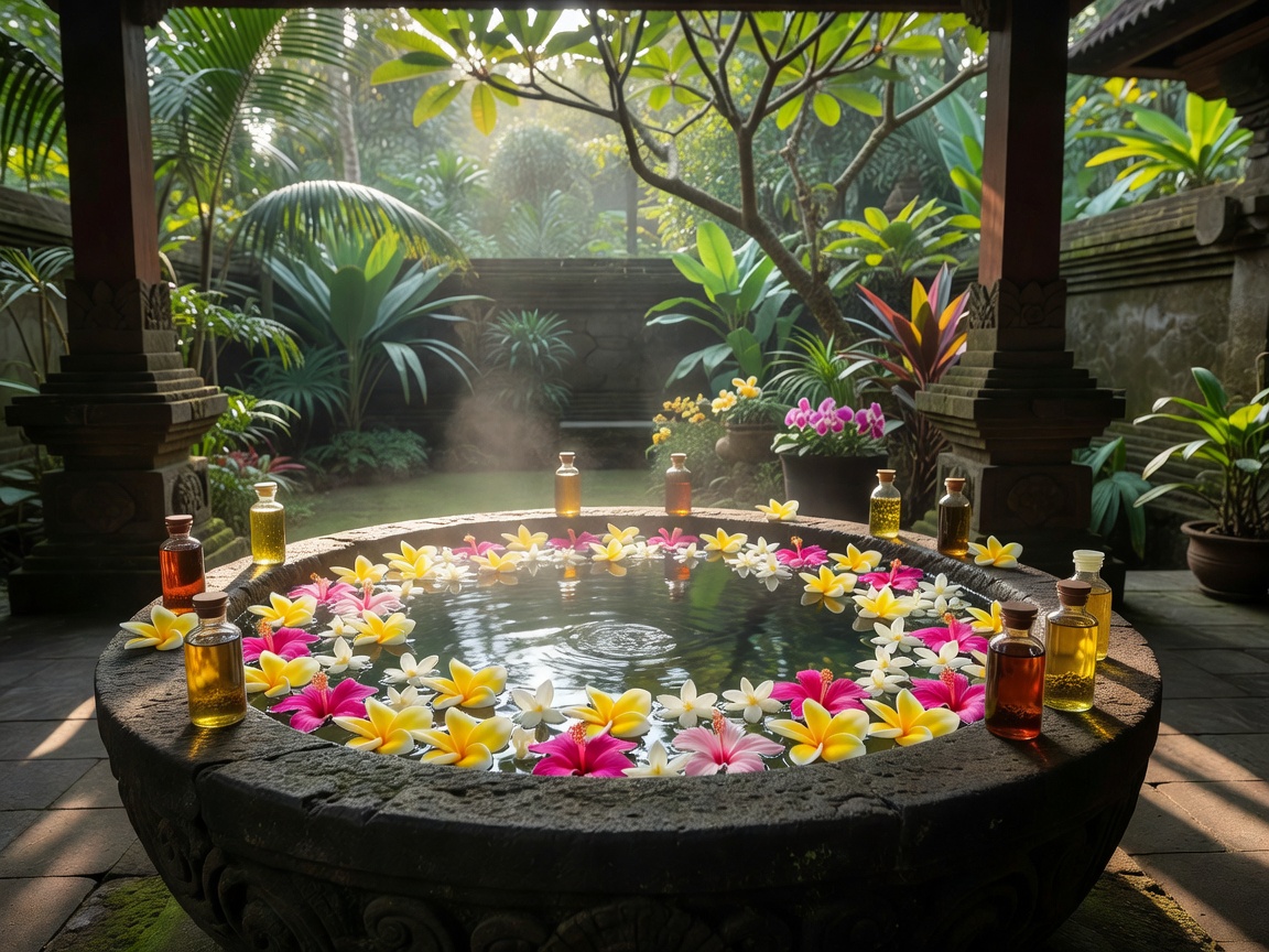 Balinese traditional flower bath and aromatic herbal oils